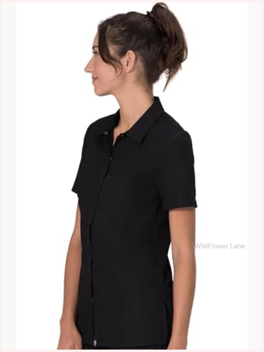 Women's Snap Front Work Shirt Short Sleeve Polyester Cotton - Picture 4 of 5